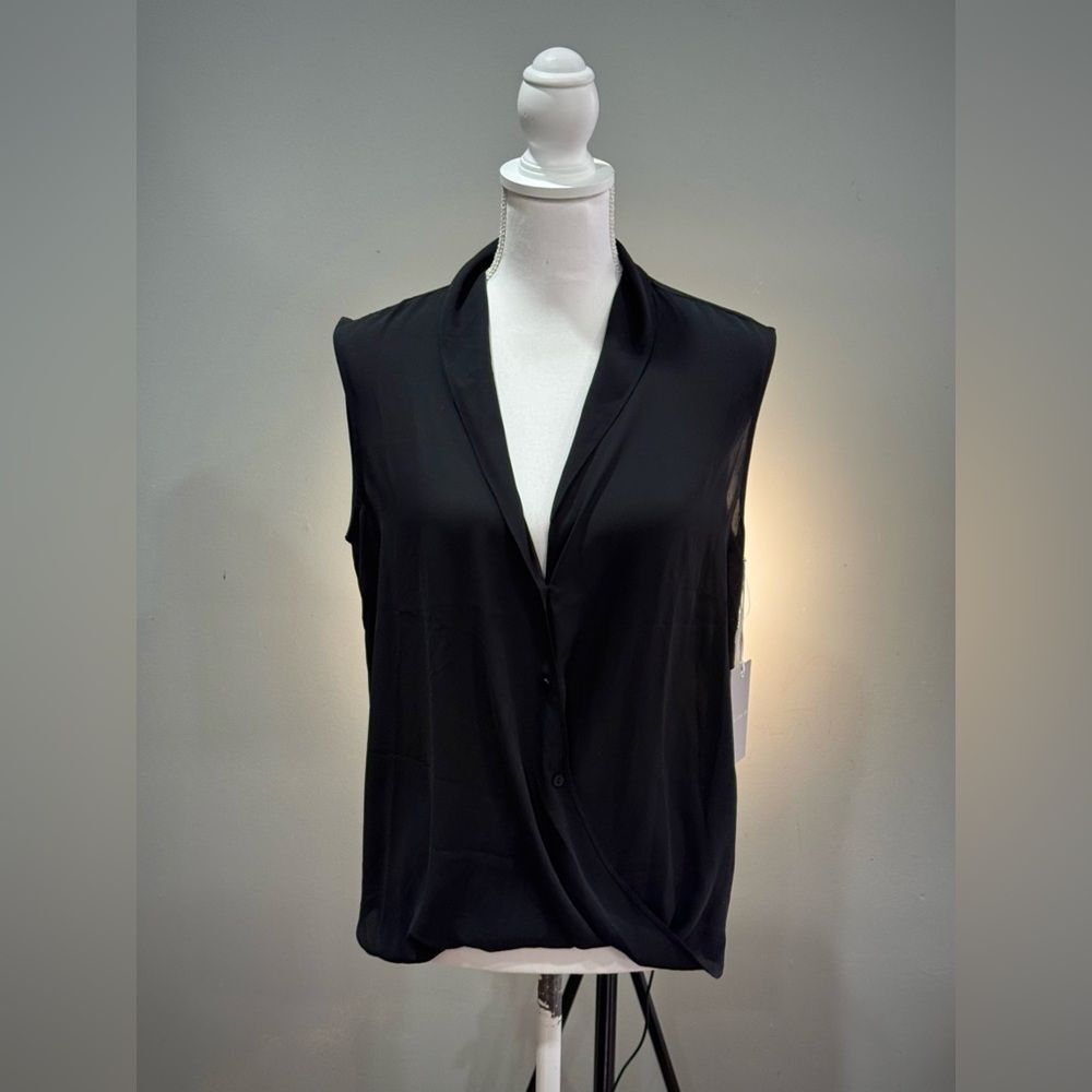 SALE! Black Chelsea28 Faux Wrap Sleeveless Blouse Size S NWT